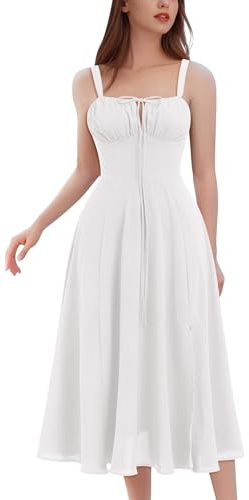 IWEMEK Women's Summer Corset Midi Milkmaid Dress Wedding Guest Dresses Maxi SundressFloral Casual Spaghetti Strap Split Side High Waist
