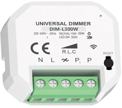 Modulo smart, dimmer WiFi, 220V 230V, portata massima 300W, ideale per la regolazione dell'illuminazione, lampade, strisce led, alogene, incandescenza, controllo con APP
