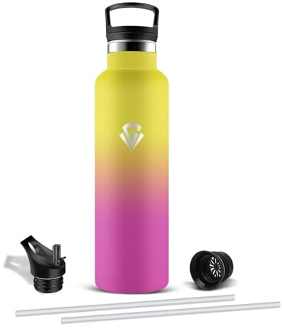 Mujigaga Borraccia Termica, Borraccia 1 litro Senza Perdite Borracce Palestra Acciaio Inox con Cannuccia, Bottiglia Termica Senza BPA per Ciclismo, Ufficio, Viaggio