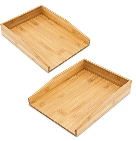 Relaxdays 2 x Briefablage Bambus, Schreibtischablage für A4 Papier, Dokumente, stapelbar, HxBxT: 6 x 25 x 34 cm, Natur