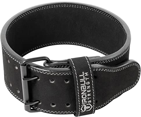PowerLifting Belt - 10mm Double Prong - 4-inch Wide - Heavy Duty for Extreme Weight Lifting Belt (All Black, Large)