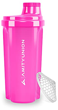 AMITYUNION Shaker per proteine 500 ml Heaven a prova di perdite, senza BPA con setaccio cliccabile e scala per frullati cremosi di siero di latte, shaker per proteine, originale in Rosa