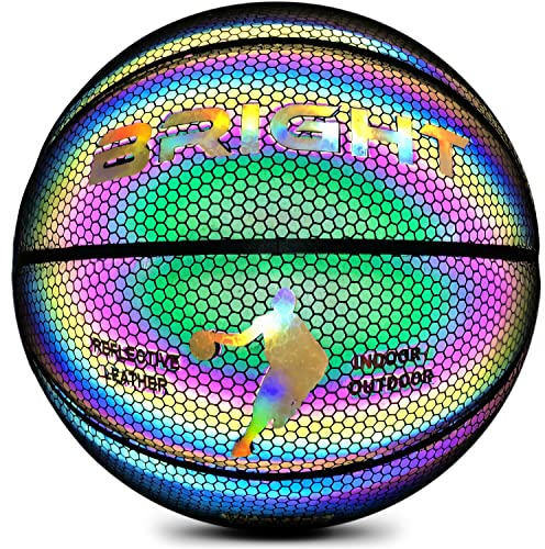 BRIGHT™ Leuchtender Basketball - Reflektierender Holografische | Im Dunkeln leuchten | Kinder und Erwachsene | Unisex | Weiß/Schwarz/Rosa/Blau/Gelb | Für Drinnen Und Draußen | Größe 7
