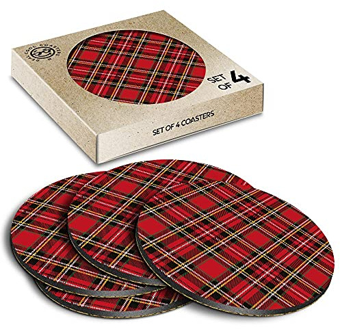 4 posavasos de corcho en caja ecológica, tela escocesa, escocesa, alfombrilla vasos, taza de bebidas de Escocia, taza de vidrio #15842