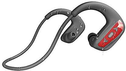 CYBORIS Badhörlurar, trådlösa Bluetooth 5.0-hörlurar, IPX8, vattentäta öronsnäckor, Mp3-spelare, 16 GB minne och brusreducering, stereohiFi-ljud i örat sportheadset för löpning, cykling, gym (röd)