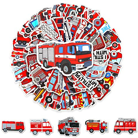 Lot de 100 autocollants de camion de pompier Décoration pour voiture, ordinateur portable, ordinateur, skateboard, bouteilles d'eau, valise, vélo, moto