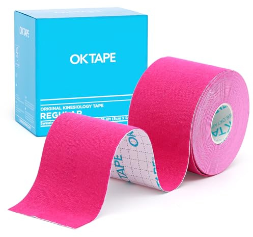 OK TAPE Kinesiology Tape, Basic Original Cotton Elastic Athletic Tape for Support and Recovery, Sports Tape Therapeutic Pain Relief, 2in×16.4ft Uncut Roll - Pink