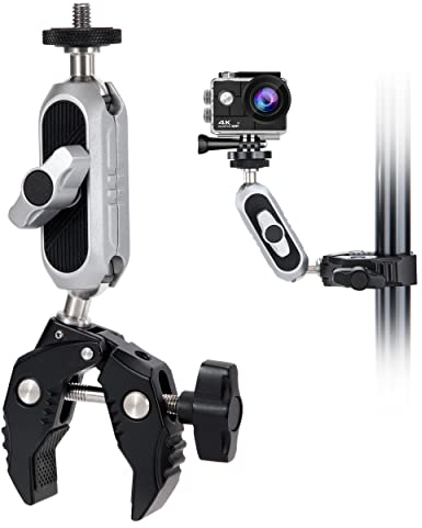 GUNGY Klemme Stativ Magic Arm Klemme mit Super Clamp Klemmstativ mit 360° Kugelkopfarm 1/4 Zoll Standard Gewinde 1/4 Zoll Gewindelöchern für Gopro DSLR Kamera