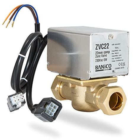 Banico ZVC22 22mm 2 Port Motorised Valve Replacement for Honeywell 2 Port Valve 22mm Honeywell V4043H1056 or Danfoss for Central Heating UFH Built-in Service Plug
