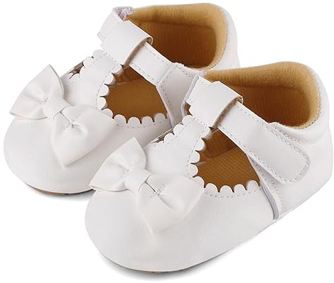 LACOFIA Scarpe Battesimo Neonata Scarpe Primi Passi Bambina Antiscivolo Scarpe Eleganti Cerimonia Bianco 12-18 Mesi