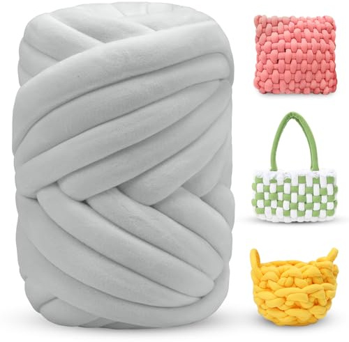 LEREATI Thick Chunky Yarn for Arm Knitting Jumbo Tube Soft Chunky Knit Blanket Velvet Yarn for Crocheting Handbags Hand Knitting Pet Bed Rugs Pillows Crafts (500g, Silver Gray)