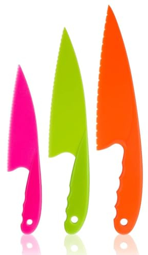 BANSHAN Set di 3 coltelli da cucina per bambini, in plastica, sicuri e durevoli