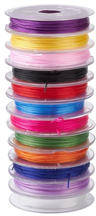 UR URLIFEHALL 12 Rolls 12 Colours Flat Spandex Elastic Stretch Beading Thread 1mm Crystal Elastic String for Jewellery Making Crafts 10m/Roll