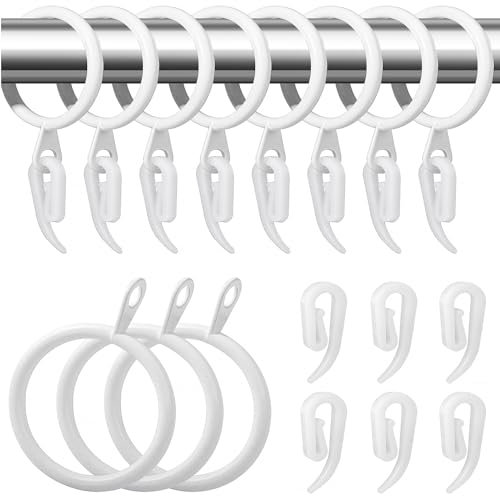 Curtain Rings 22 Set white Metal Curtain Rings with Curtain Hooks, Drape Sliding Curtain Hanging Rings for Pole Rod, 30 mm Internal Diameter…