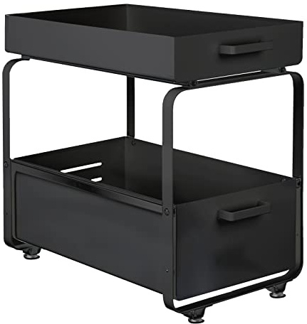 OHMG Organiseur à 2 Niveaux avec paniers coulissants,Étagère sous Évier,Étages Rangement sous Évier Cuisine,Armoire de Cuisine Organisateur d'armoire pour Salle de Bain (40 * 25.5 * 39.5cm（noir）)