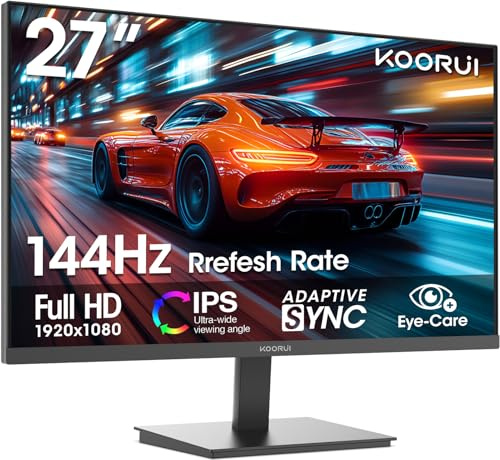 KOORUI E2711K 27 Pouces Ecran PC, FHD 1920 x 1080 144Hz Ecran pc Gamer,IPS,Adaptive Sync HDMI 1.4 Gaming Moniteur, Eye Care, inclinable de -5° à 15°, VESA 100 x 100mm