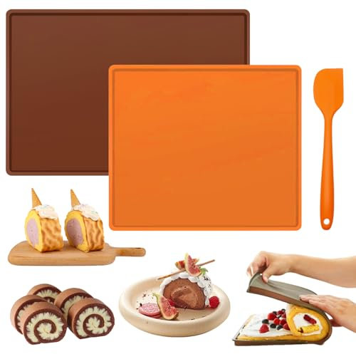 LURNODY 2 Pezzi Tappetino da Forno per Rotolo, Tappetino da forno in silicone Antiaderente, Teglia Rettangolare in Silicone per Rotolo, Tappetino da Forno per Fare Rotoli Torta, Biscotti