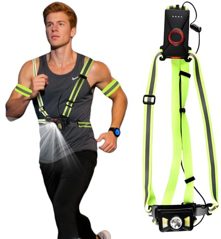Lampe de Course à Pied, 500LM Lampe Running, LED Rechargeable par USB pour Poitrine, 3 Modes d'éclairage, Éclairage pour Course avec Bandes Réfléchissantes, pour Pêche, Camping, Cyclisme, Jogging