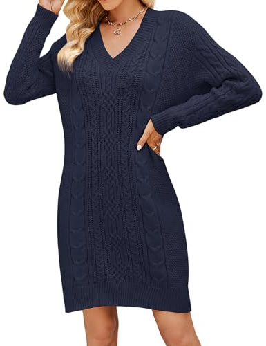 Heersan Vestito Casual Donna Invernale Maglione Abito Elegante Maniche Lunghe con Scollo a V Elasticizzato Vestiti Abito Autunno Pullover Caldo