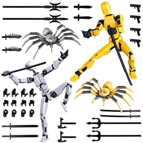 HTTDSLF 4 pcs T13 Figura de Acción, T13 Action Figure Man (ensamblaje completado), Decoraciones de Escritorio para Juguetes de Amantes de Los Juegos (Amarillo, Gris)