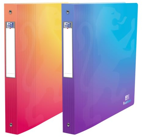 OXFORD School Life Fusion Lot de 2 Classeur A4 XLDos 40mm 4 Anneaux Ronds Couverture Polypro Coloris Mystic Blue et Sunset Glow