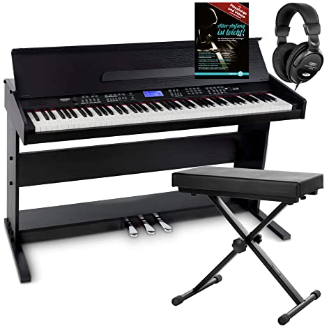 FunKey DP-88 II Digitalpiano Set (88 anschlagsdynamische Tasten, 360 Sounds, 160 Styles, MP3-Player, inkl. Keyboardbank, Kopfhörer und Klavierschule) schwarz