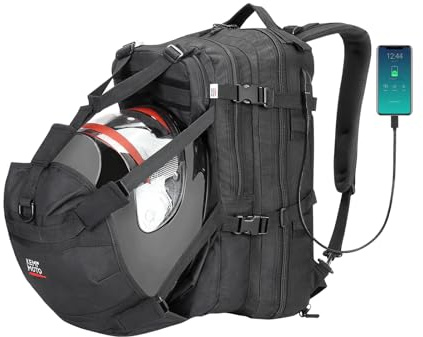 KEMIMOTO - Mochila para Casco de Motocicleta, Bolsa de Casco de 37L de Gran Capacidad con Puerto de Carga USB, Mochila de Conducción y Desplazamiento para Hombres