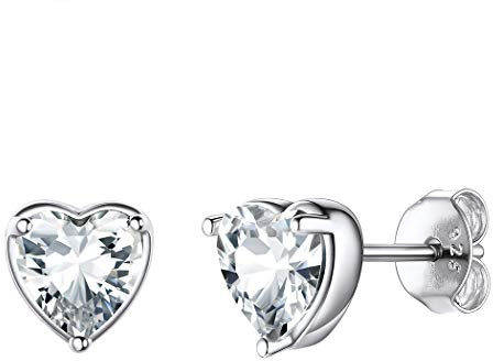 Suplight Pendientes Plata Mujer Pendientes de Corazón Plata de Ley 925 Piedra Nacimiento de Abril Diamante Pendiente Piedra Circón Regalos para Mujer Esposa Mamá Novia Hija Amiga