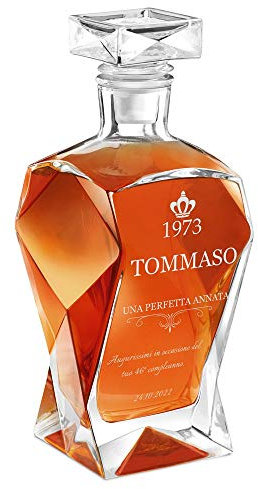 Maverton Decanter per Whisky in vetro - incisione personalizzata - Caraffa in vetro da 700 ml - idea regalo per il compleanno - per l’ uomo - Un’ottima annata