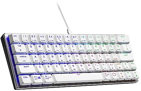 Cooler Master Tastiera da gioco cablata SK620 - Layout compatto al 60%, interruttori meccanici piatti, illuminazione RGB per chiave, controllo al volo -QWERTZ, tastiera DE, argento/bianco