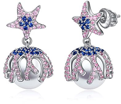 Seestern Ohrringe 925 Sterling Silber Perle Seestern Ohrstecker Seestern Muttertag Schmuck Geburtstag Geschenk für Frauen Damen