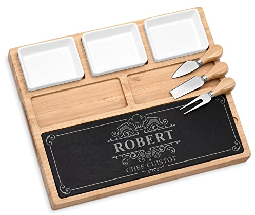 Maverton Plateau à Fromage et charcuterie personnalisé - Planche à Fromage en Bambou avec Accessoires - Plateau apéritif avec Gravure pour Lui - pour Anniversaire Homme - Cuistot
