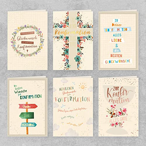 Skorpion GreenLine Glückwunschkarten zur Konfirmation 6 Stück Set mit Umschlag | Konfirmationskarten | Handmade Recycling Klappkarte aus 100% baumfreien Zuckerrohrpapier