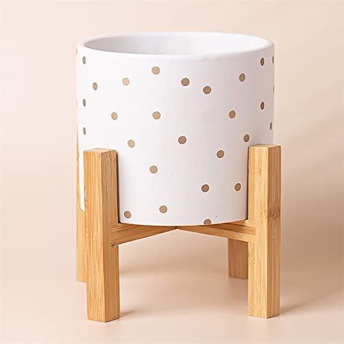 Leaf Cache-pot d'intérieur en céramique avec support Motif pois dorés 23,5 cm