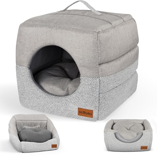 ECOFOLKS 3in1 antibakterielles Katzenbett, Katzenhöhle | Sofa & Kuschelbett – wandelbar, stylisch & platzsparend | Perfekt für Moderne Wohnräume