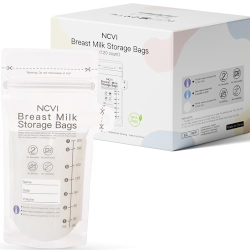 NCVI 120 Stück Muttermilchbeutel, 200ml BPA-frei Muttermilch Aufbewahrung bag, Milchbeutel für Muttermilch mit Ausgießer für das Stillen, Selbststehender, Doppelreißverschluss Auslaufsichere