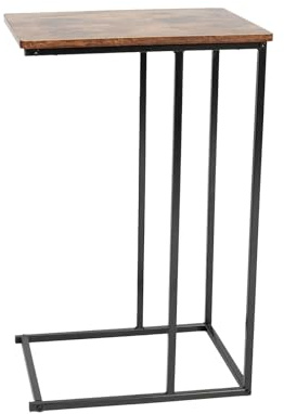 OHS C Shaped Side Table Dark Wood, Sofa Table Bedside Bedroom Living Room Coffee Table Over Sofa Metal Frame Storage Decorative End Tables Space Saver