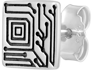 cai Herren Single Ohrstecker Silber 925 rhodiniert 925/- Sterling Silber 0,7cm oxidiert ohne Stein weiß 274220275