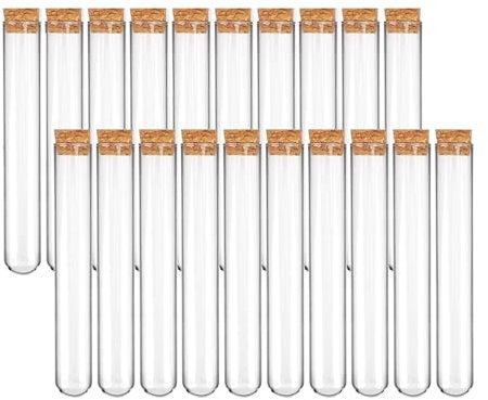 Comforty 20 Stück Reagenzglas mit Korken, Kleine Reagenzgläser mit Korken für Blumen, Liquids, Spices, DIY, Reagenzglas Vase (12mm×75mm)