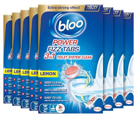 Bloo Power Fizz Tabs Anti-Limescale Drain Deep Toilet Cleaning Lemon, 8 x 22.5g x 8
