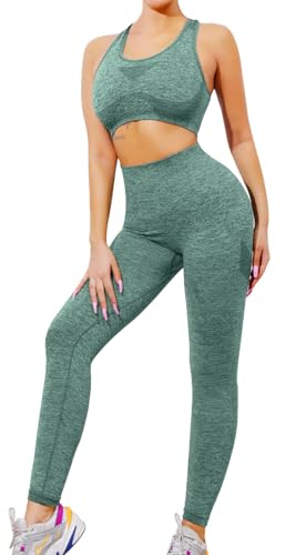 SHEKINI Ensemble Femme Sportswear Tenue de Sport Survetement Femmes Yoga Brassiere Soutien Gorge sans Armature +Leggings 2PCS Survêtement Gym Fitness Activewear
