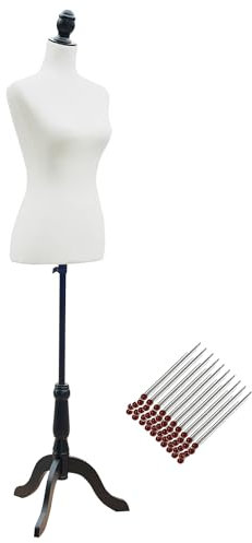 HOMCOM Mannequin de couture Mannequin femme réglable de 130 à 168 cm avec trépied en bois 50 épingles de couleurs pour photographie de mode exposition de vêtements Blanc