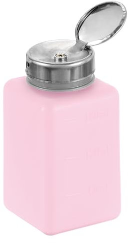 sourcing map Solvent Alcohol Dispenser 200ml(6.8oz) Nail Polish Remover Push Down Liquid Dispenser Pump Bottle with Stainless Steel Press Head for Acetone Cleanser Polish Remover, Red