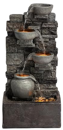 Teamson Home 72.3 cm Outdoor 4-Tier Stacked Stone Cascading Water Fountain with LED Lights, Gray