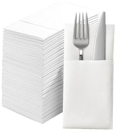 75 PCS Cloth Like Napkins Built-in Flatware Pocket, White Pocket Napkin