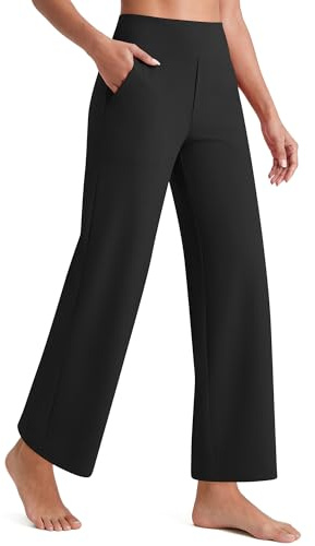 G4Free Wide Leg Trousers Ankle Length Yoga Pants | 7/8 Length Trousers with Pockets, High Waisted, Short Leg Stretch Trousers for Petite, Casual Travel Work