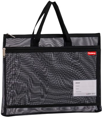 Pendancy Black Zipper Pouch, Fits A4 Paper, File Bag with Handle