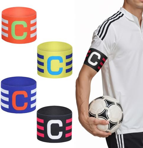 Yuanchu 4 Stück Kapitänsbinde Fussball, Verstellbare Kapitän Armbinden Multicolor Fussball Capitan Armbinden Elastic Spielführerbinde Kapitän Band für Erwachsene Junior Viele Sportarten