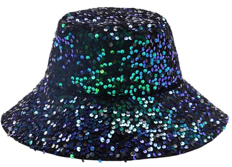 MILAKOO Party hink hatt glänsande glitter hinkhatt bling gnistrande holografiska hattar retro partykeps för män kvinnor, B1: Gröna paljetter, 55-58