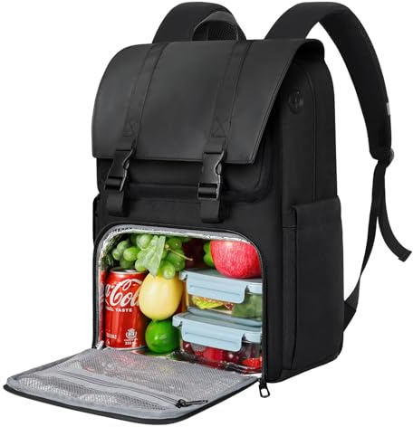 BERTASCHE Lunch Rucksack, Laptop Rucksack 17,3 Zoll mit Isoliertes Kühlfach für Herren und Damen, 2-in-1-Arbeitsrucksack für Uni, Business, Pendler, Reisen, Schwarz